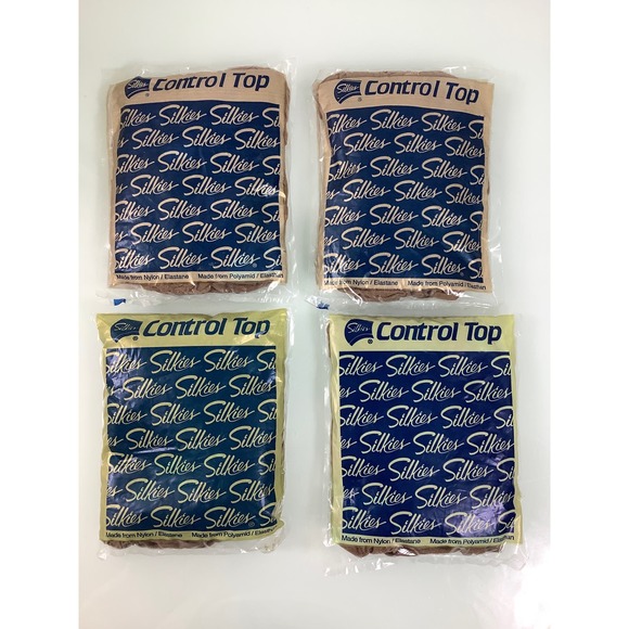 Vintage Silkies Control Top Hoses with support leg lot of 4 Beige SZ large NEW - Picture 1 of 2